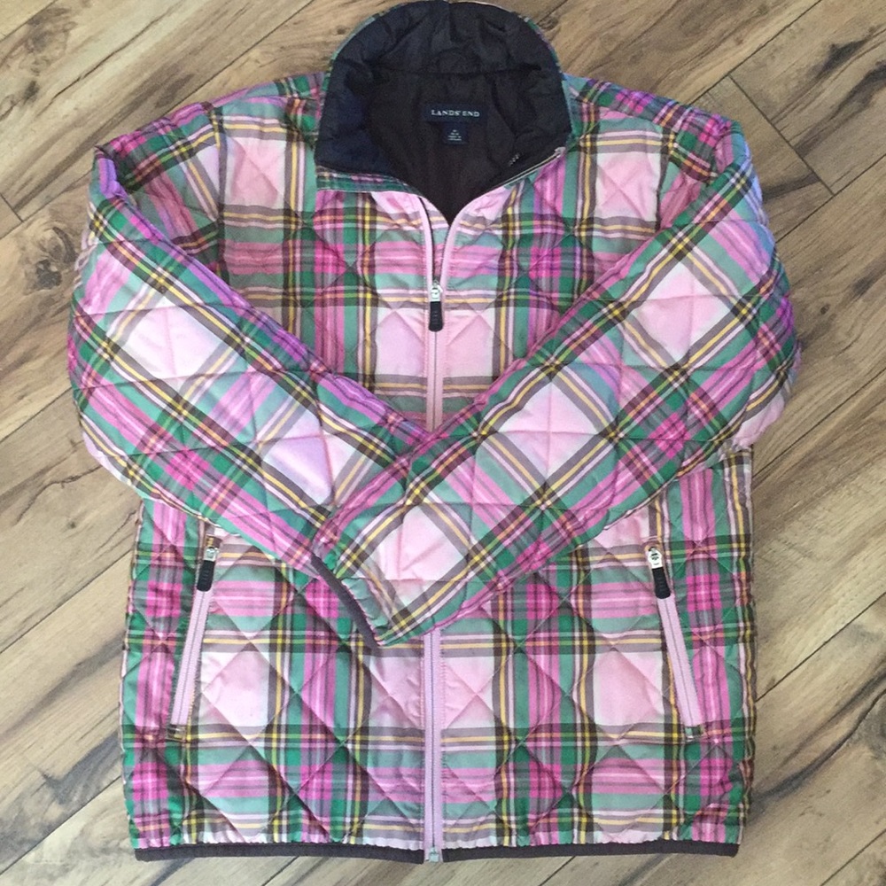 🚫🚫-SOLD-🚫🚫 Lands End Pink Plaid Primaloft Girls Quilted Coat